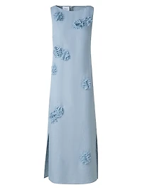 Carnation Appliquèd Linen Midi-Dress