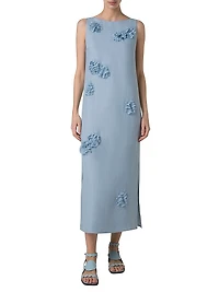 Carnation Appliquèd Linen Midi-Dress