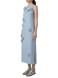 Carnation Appliquèd Linen Midi-Dress