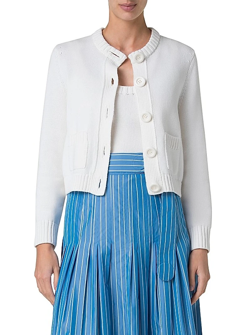 Button-Front Knit Cotton Cardigan