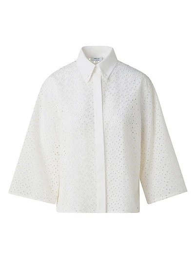 Eyelet Cotton Poplin Button-Down Blouse