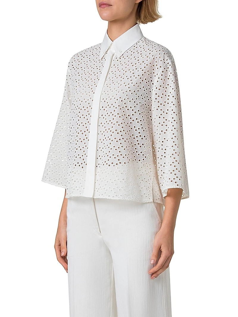 Eyelet Cotton Poplin Button-Down Blouse