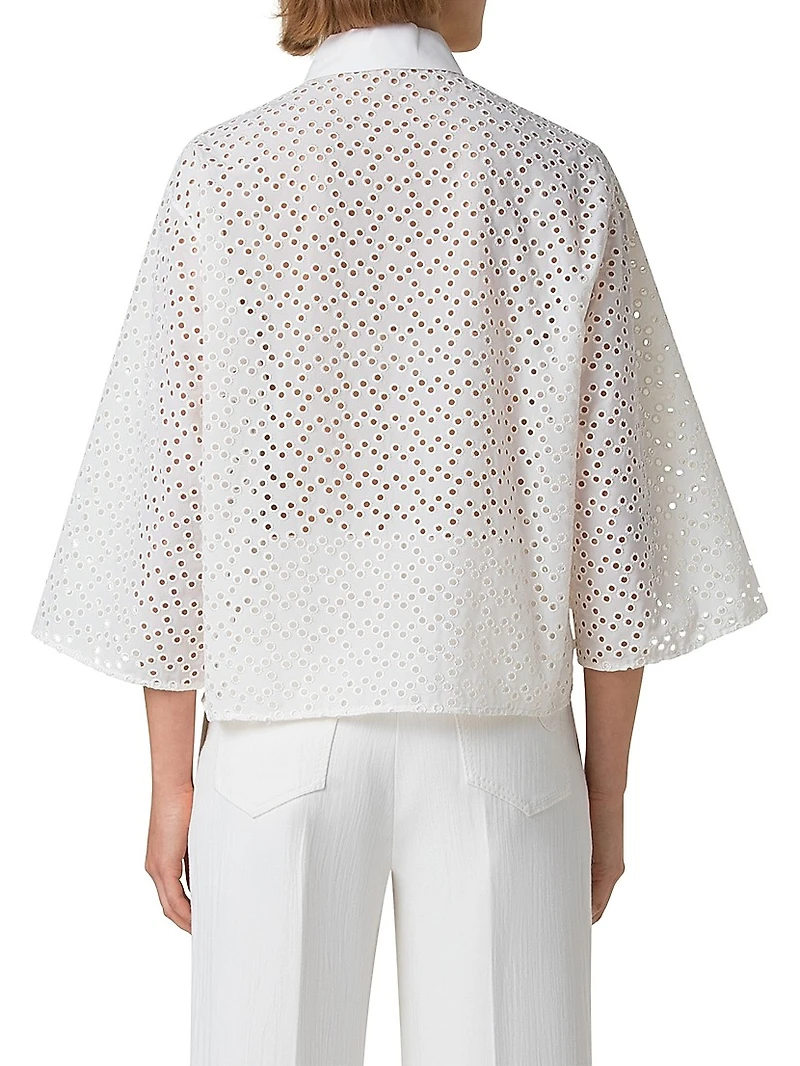 Eyelet Cotton Poplin Button-Down Blouse
