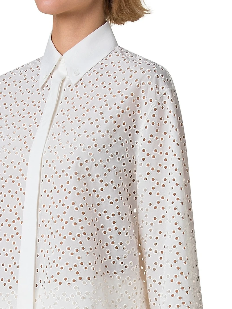 Eyelet Cotton Poplin Button-Down Blouse
