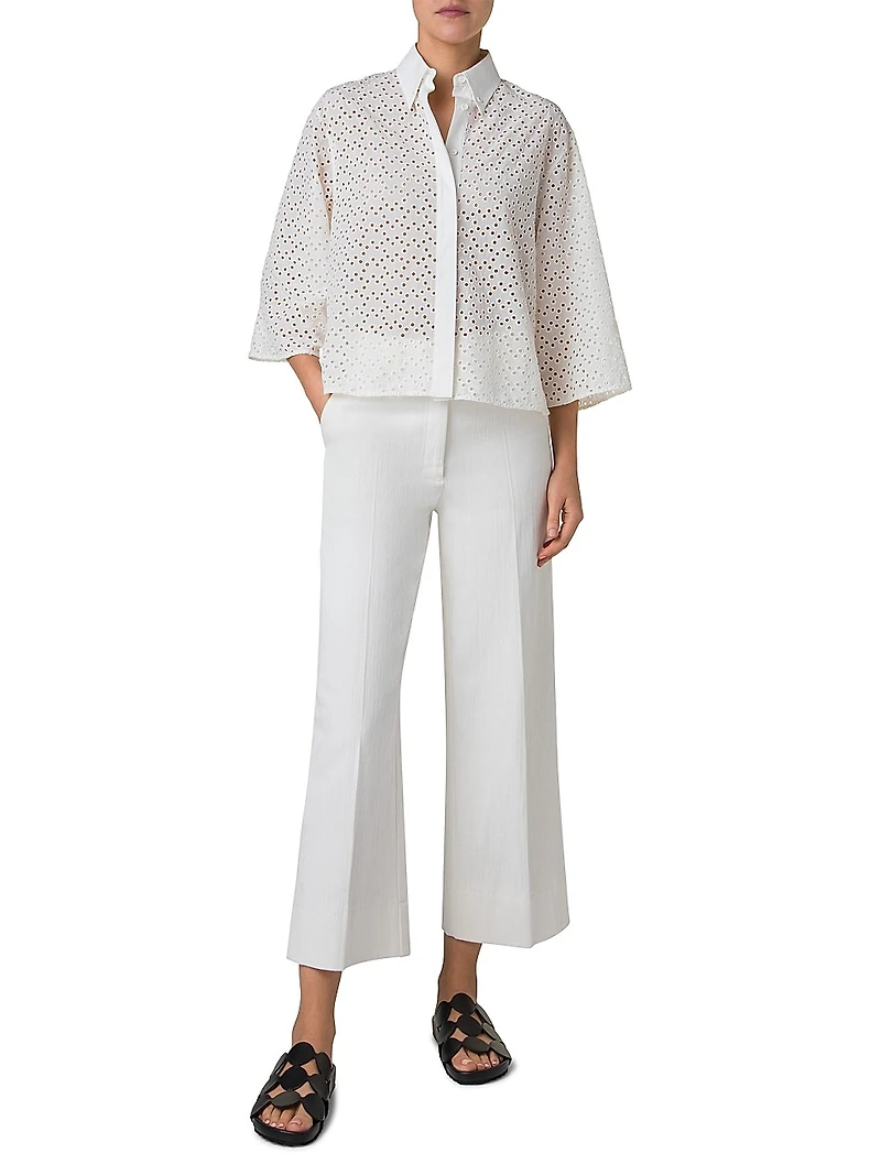Eyelet Cotton Poplin Button-Down Blouse