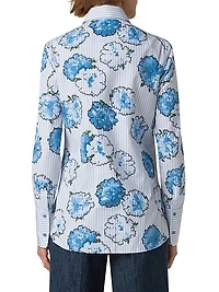 Striped Carnation Print Long-Sleeve Blouse