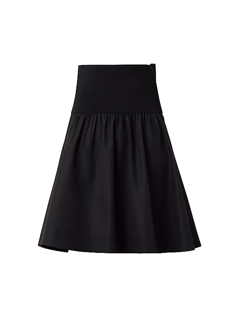 Mixed-Media Cotton Poplin Flared Skirt