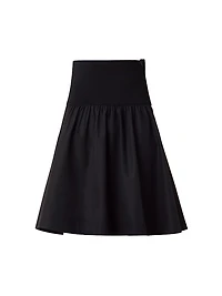 Mixed-Media Cotton Poplin Flared Skirt