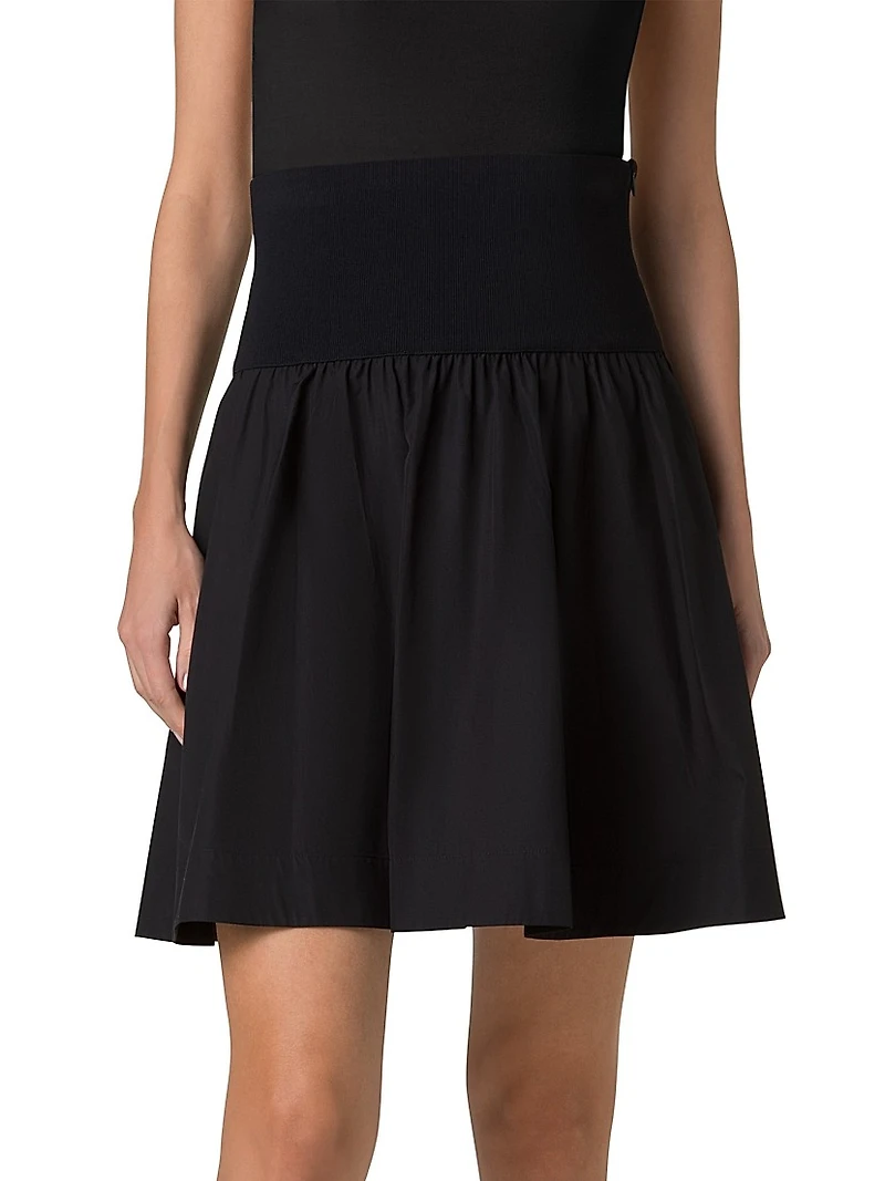 Mixed-Media Cotton Poplin Flared Skirt