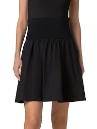 Mixed-Media Cotton Poplin Flared Skirt