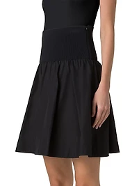 Mixed-Media Cotton Poplin Flared Skirt