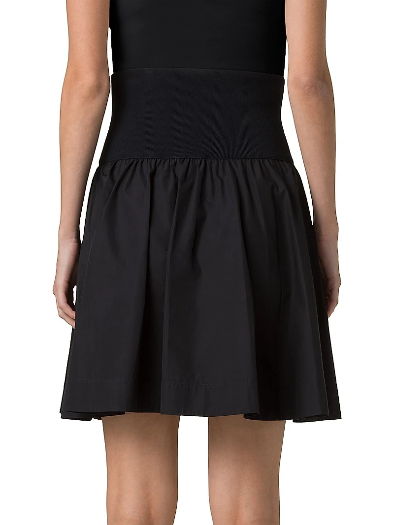 Mixed-Media Cotton Poplin Flared Skirt