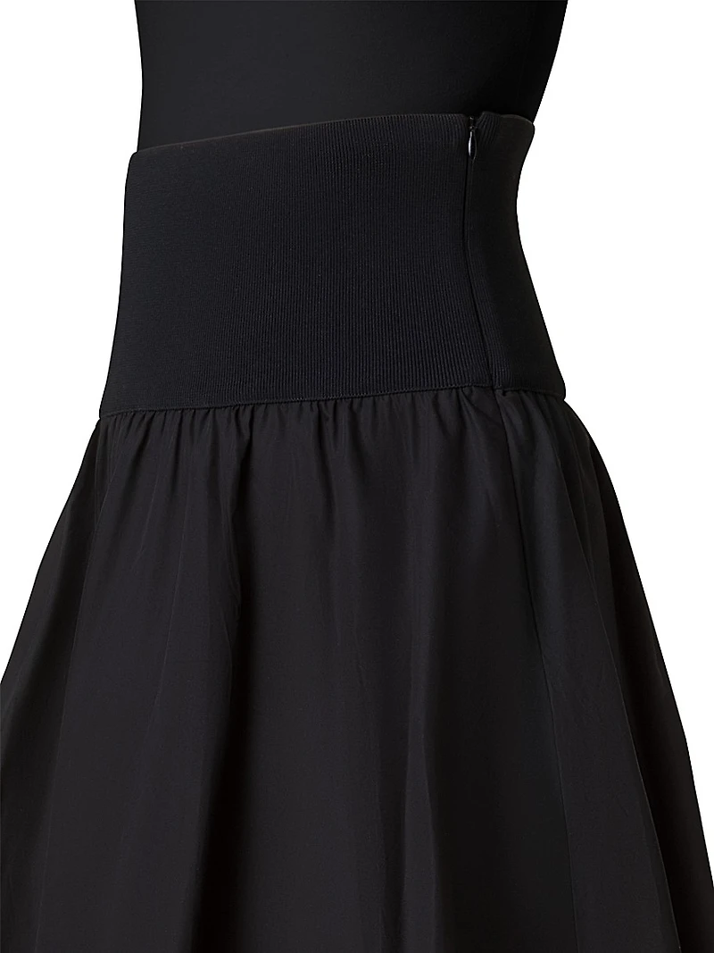 Mixed-Media Cotton Poplin Flared Skirt