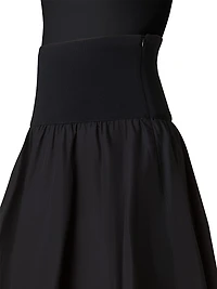 Mixed-Media Cotton Poplin Flared Skirt