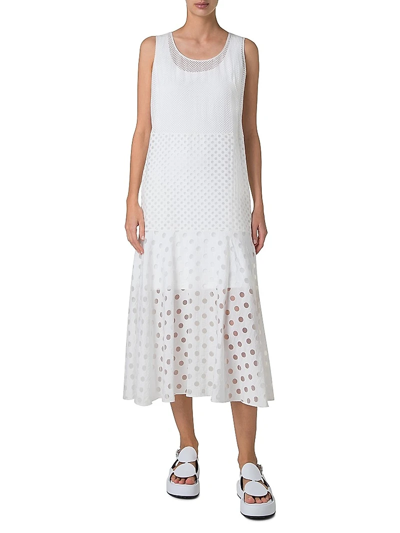 Polka Dot Sleeveless A-Line Midi-Dress