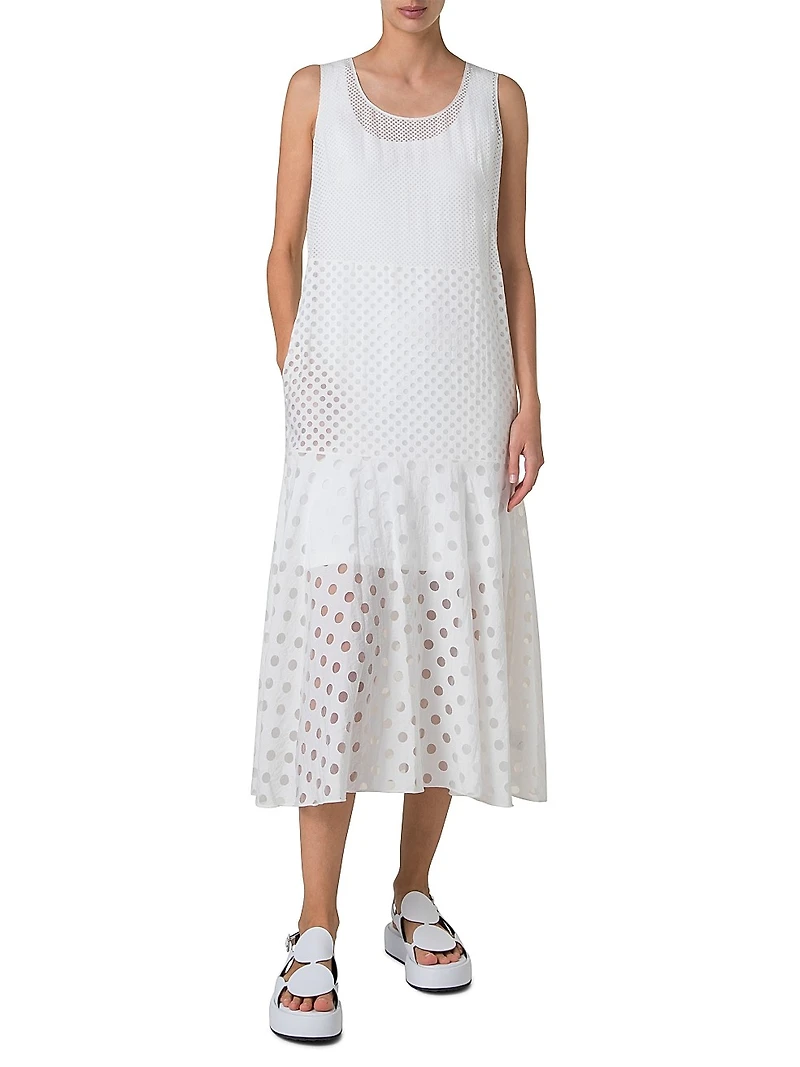 Polka Dot Sleeveless A-Line Midi-Dress