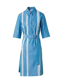 Striped Cotton Poplin Belted Shirtdress