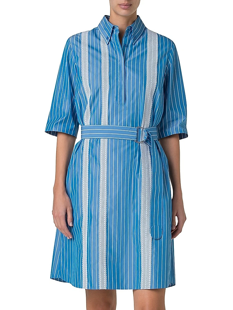 Striped Cotton Poplin Belted Shirtdress