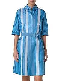 Striped Cotton Poplin Belted Shirtdress