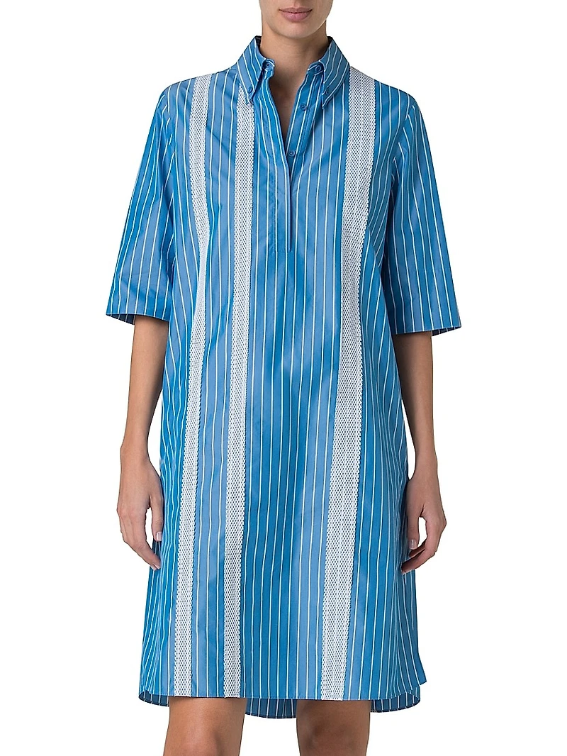 Striped Cotton Poplin Belted Shirtdress