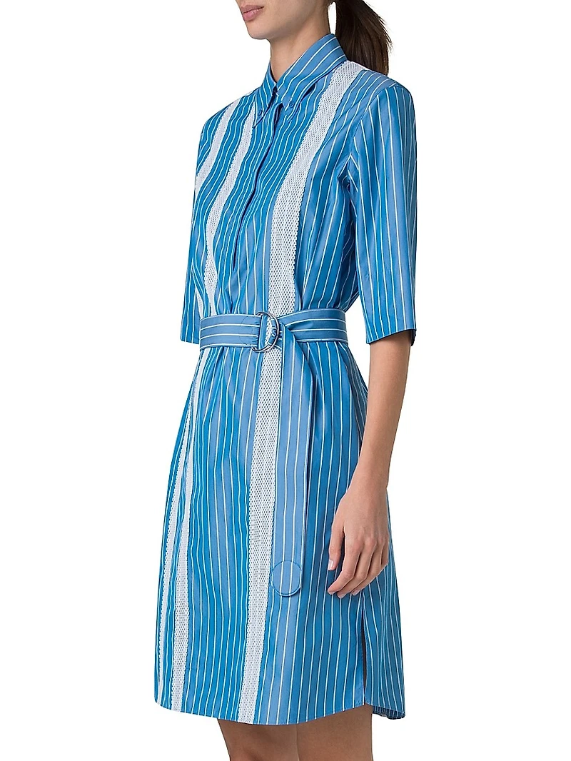 Striped Cotton Poplin Belted Shirtdress
