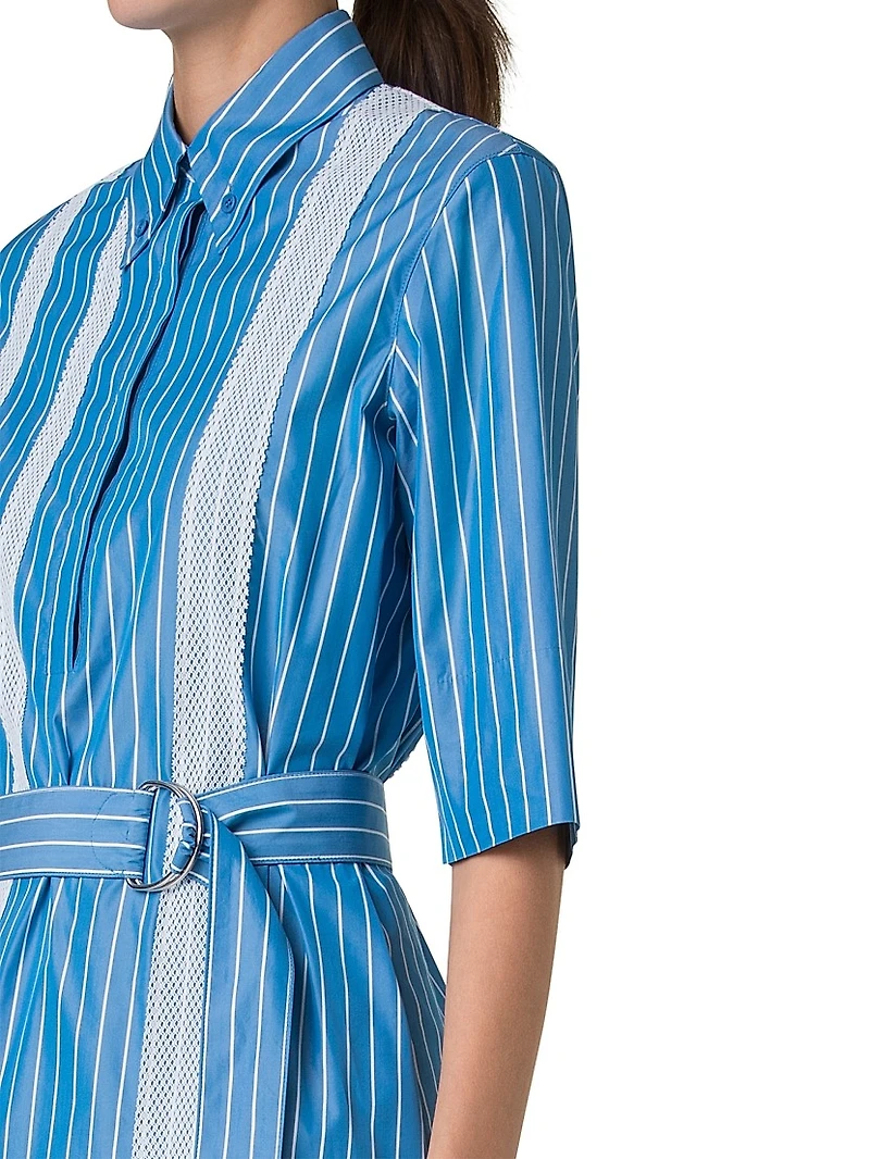 Striped Cotton Poplin Belted Shirtdress