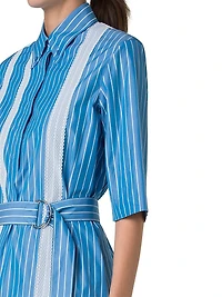 Striped Cotton Poplin Belted Shirtdress
