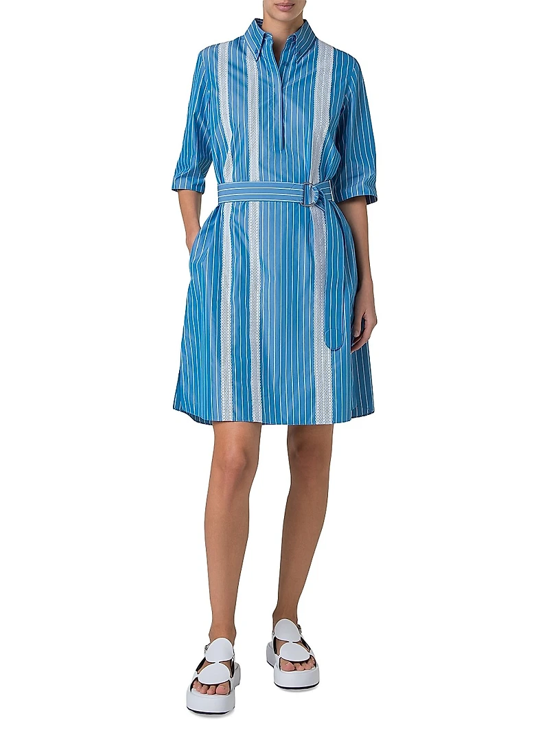 Striped Cotton Poplin Belted Shirtdress