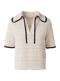 Scallop Trim Crochet-Knit Cotton Top