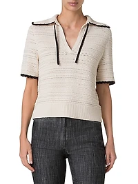 Scallop Trim Crochet-Knit Cotton Top
