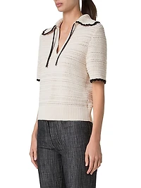 Scallop Trim Crochet-Knit Cotton Top