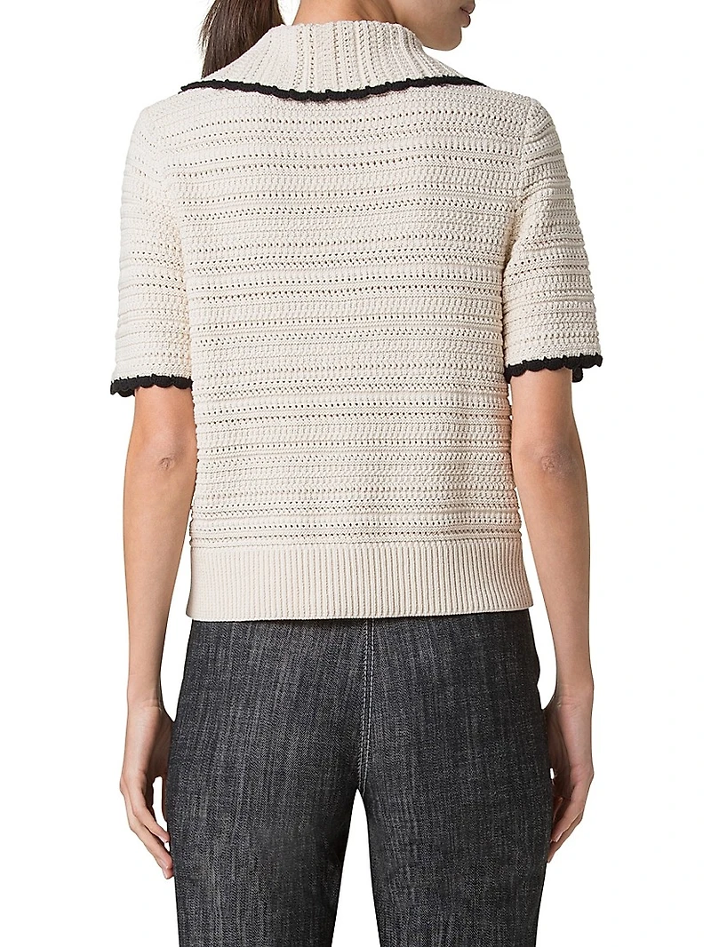 Scallop Trim Crochet-Knit Cotton Top