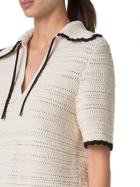 Scallop Trim Crochet-Knit Cotton Top