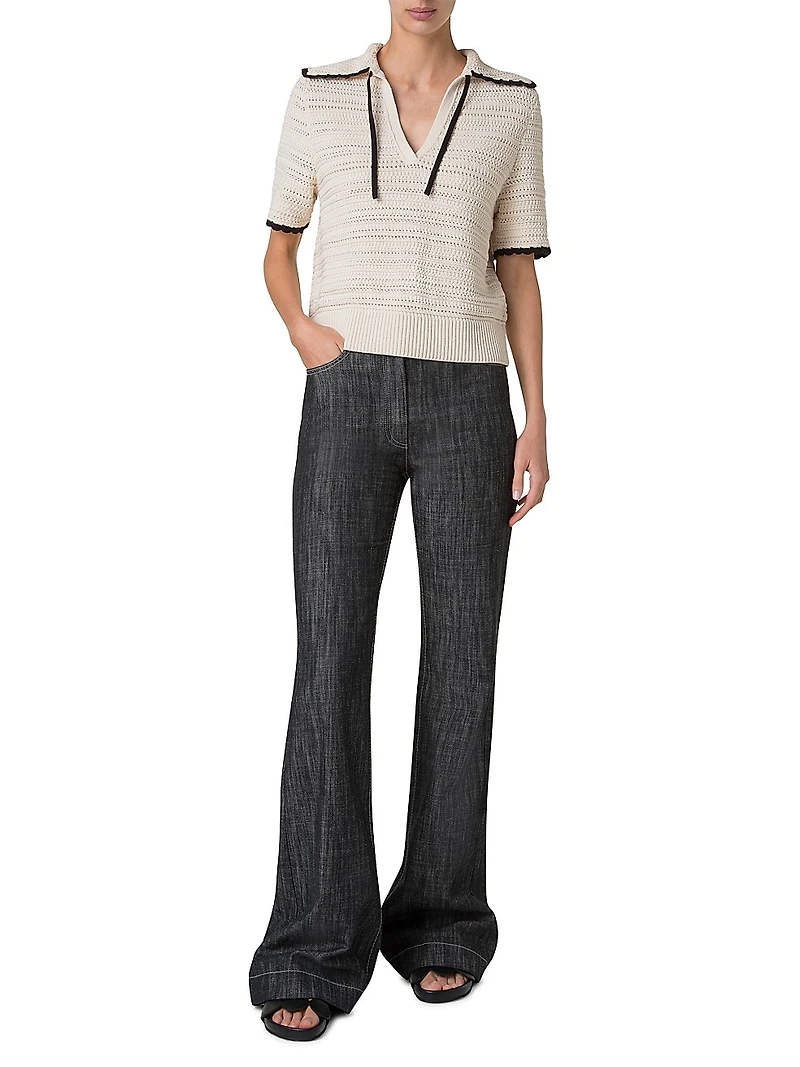 Scallop Trim Crochet-Knit Cotton Top