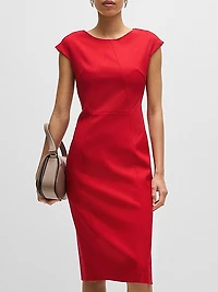 Cap-Sleeve Dress in Wool Twill