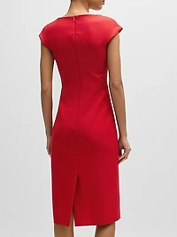 Cap-Sleeve Dress in Wool Twill