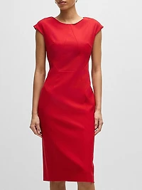Cap-Sleeve Dress in Wool Twill