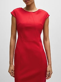 Cap-Sleeve Dress in Wool Twill