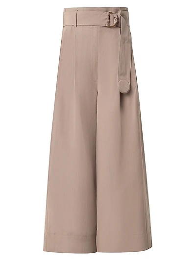 Fiorella Linen-Blend Belted Culotte Pants