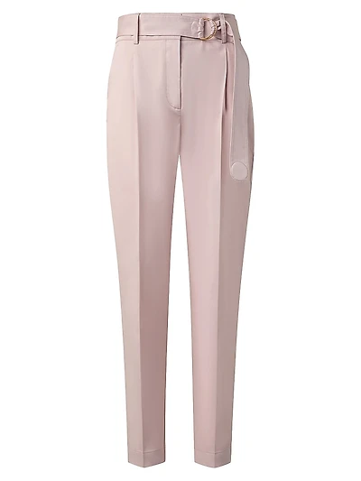 Fred Belted Satin Pleated Tapered Ankle Pants