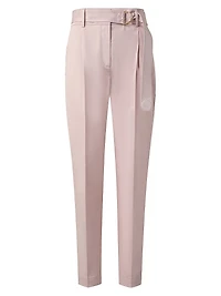 Fred Belted Satin Pleated Tapered Ankle Pants