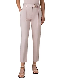 Fred Belted Satin Pleated Tapered Ankle Pants