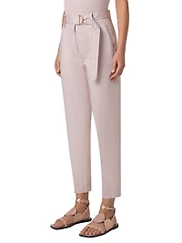 Fred Belted Satin Pleated Tapered Ankle Pants
