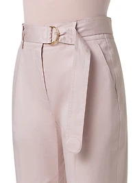 Fred Belted Satin Pleated Tapered Ankle Pants