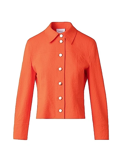 Cotton Seersucker Button-Front Jacket