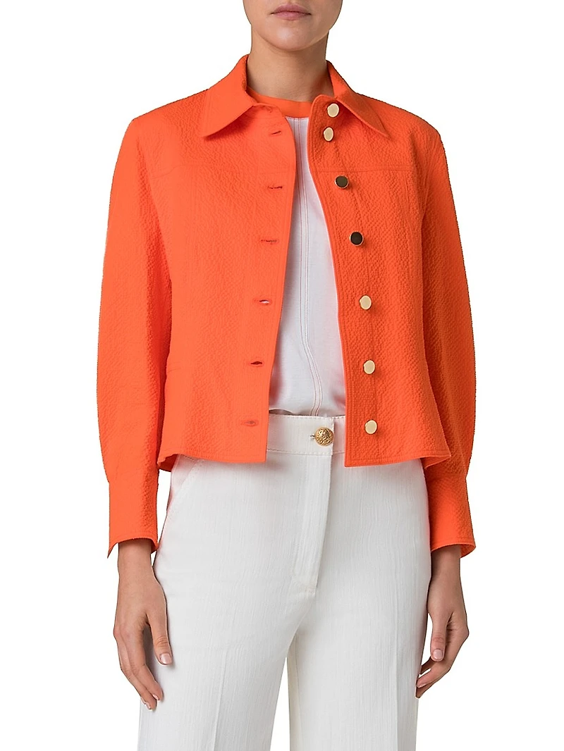Cotton Seersucker Button-Front Jacket