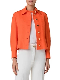 Cotton Seersucker Button-Front Jacket
