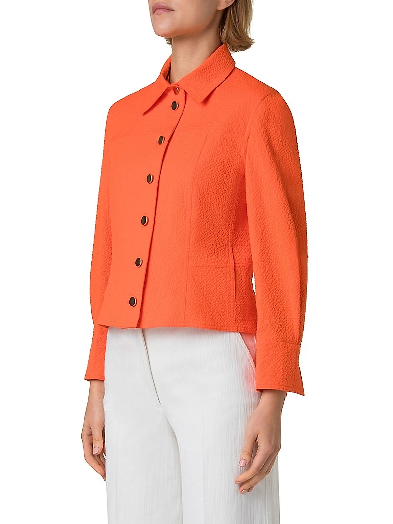 Cotton Seersucker Button-Front Jacket