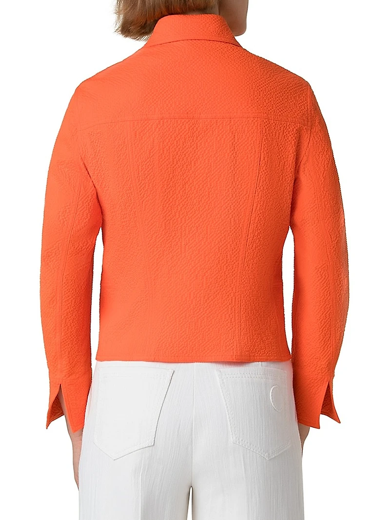 Cotton Seersucker Button-Front Jacket