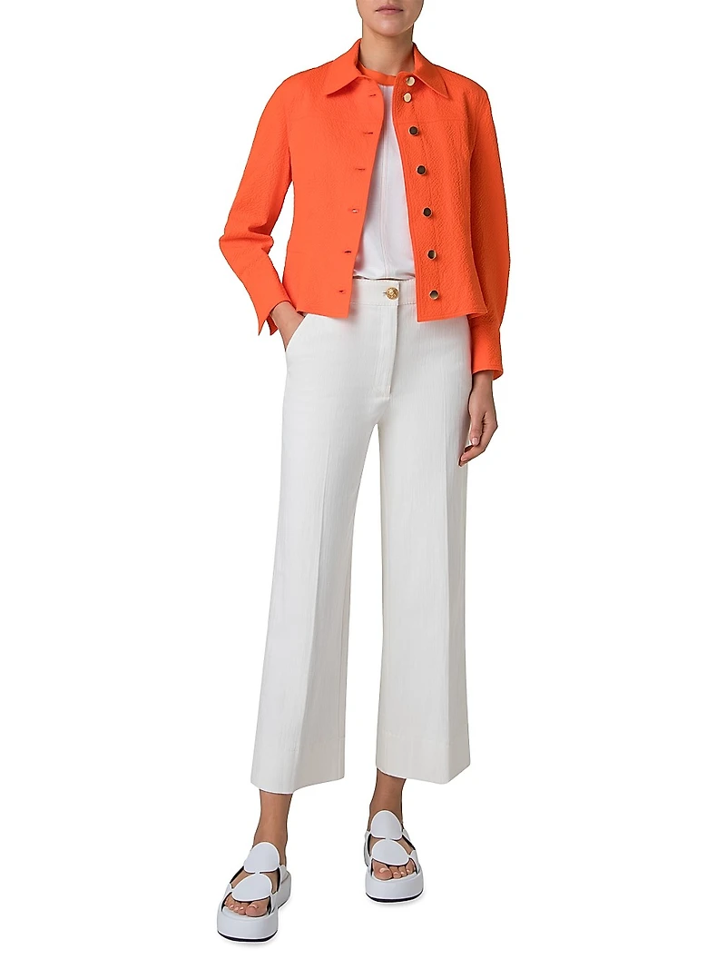 Cotton Seersucker Button-Front Jacket